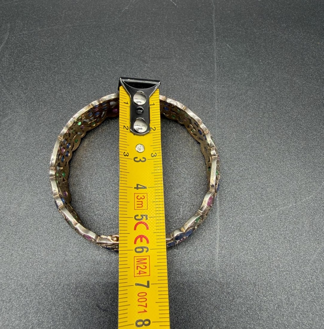 Antique RUBY, SAPPHIRE AND EMERALD HINGED BRACELET - 16