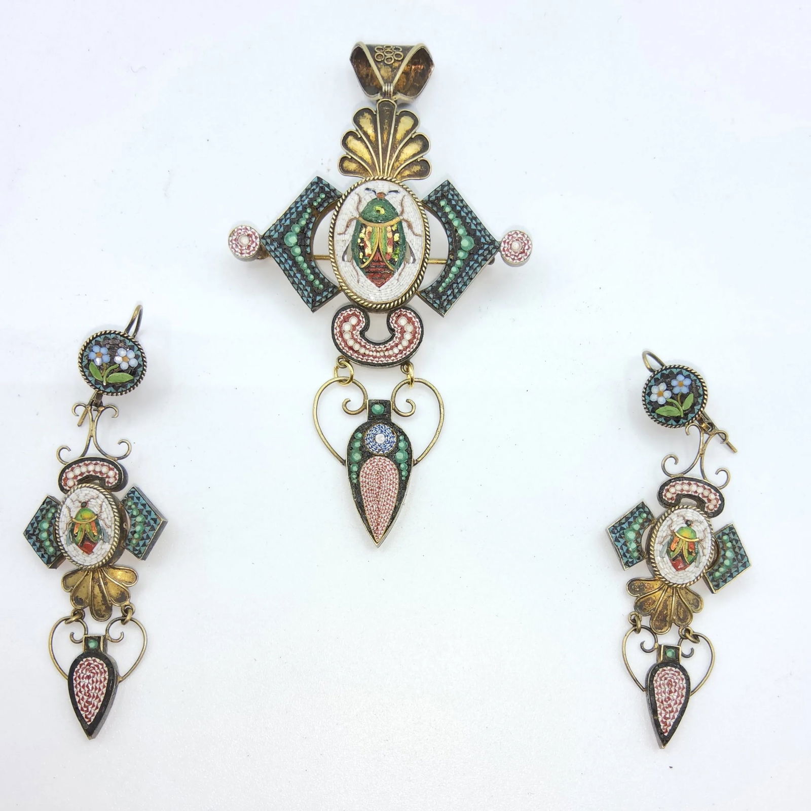 Set Of Antique Italian Micromosaic Earrings And Large Pendant Pin,grand Tour #5 (1 of 10)