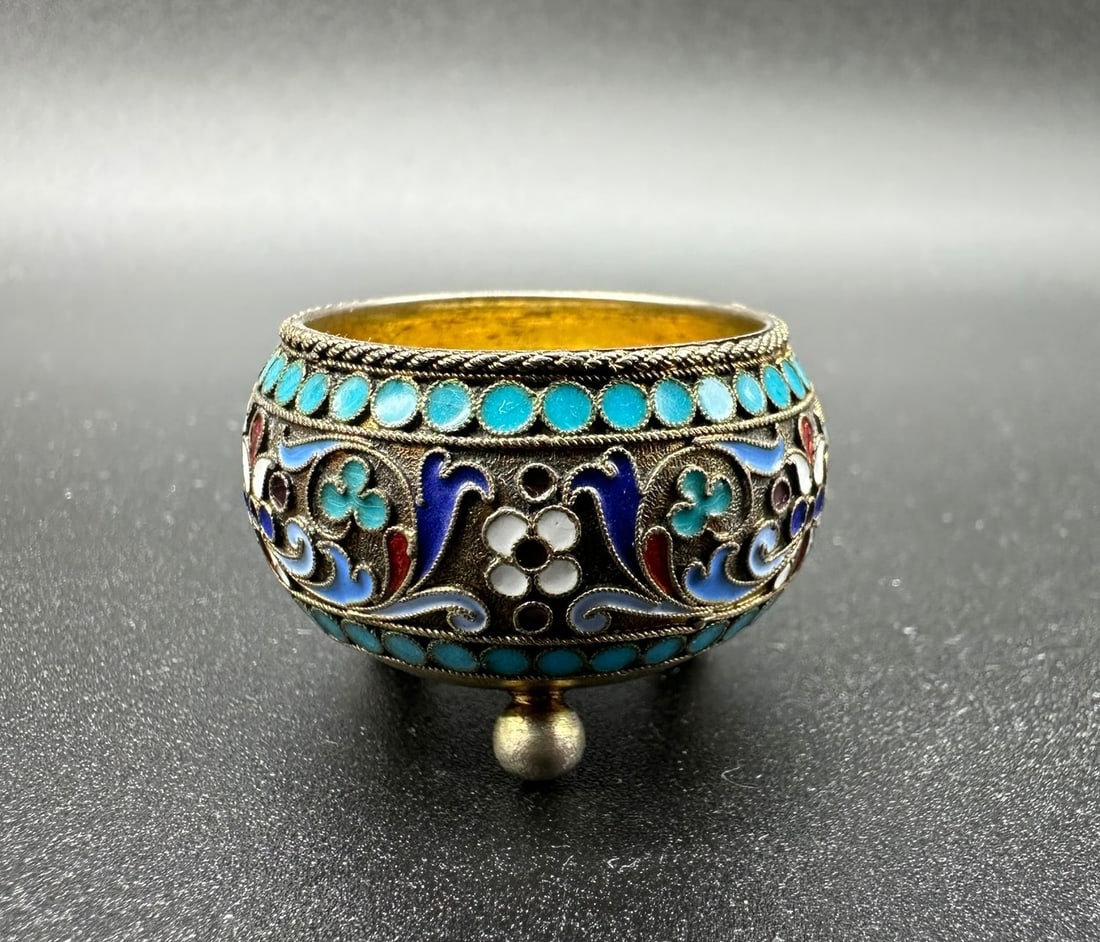 Antique Russian silver cloisonne enamel salt cellar (1 of 11)