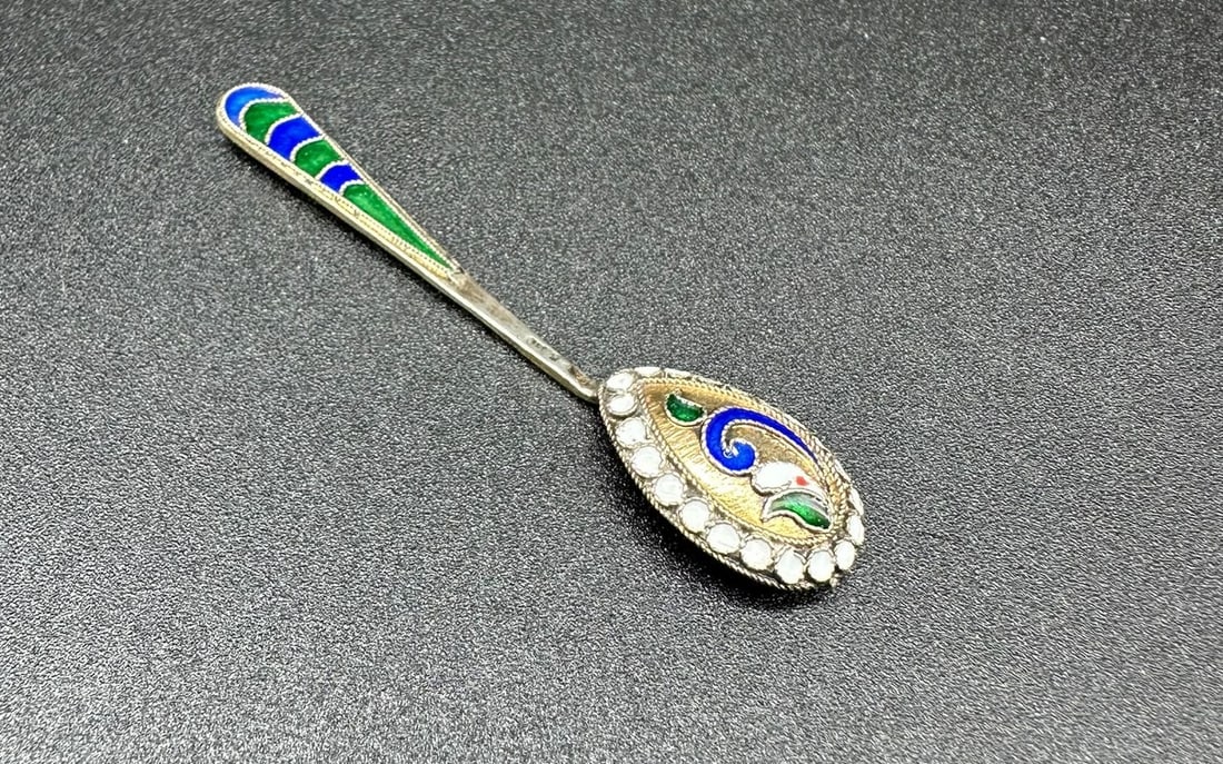 Russian Antique cloisonné enamel spoon for salt cellar.#2 (1 of 10)