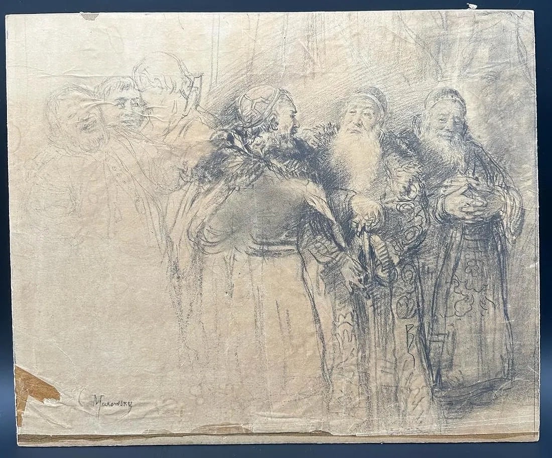 Makovsky Boyars,sketch,pencil On Paper: Sketch on paper mounted on cardboard. Signed. Dimensions: 46/38 Condition: used, signs of wear.