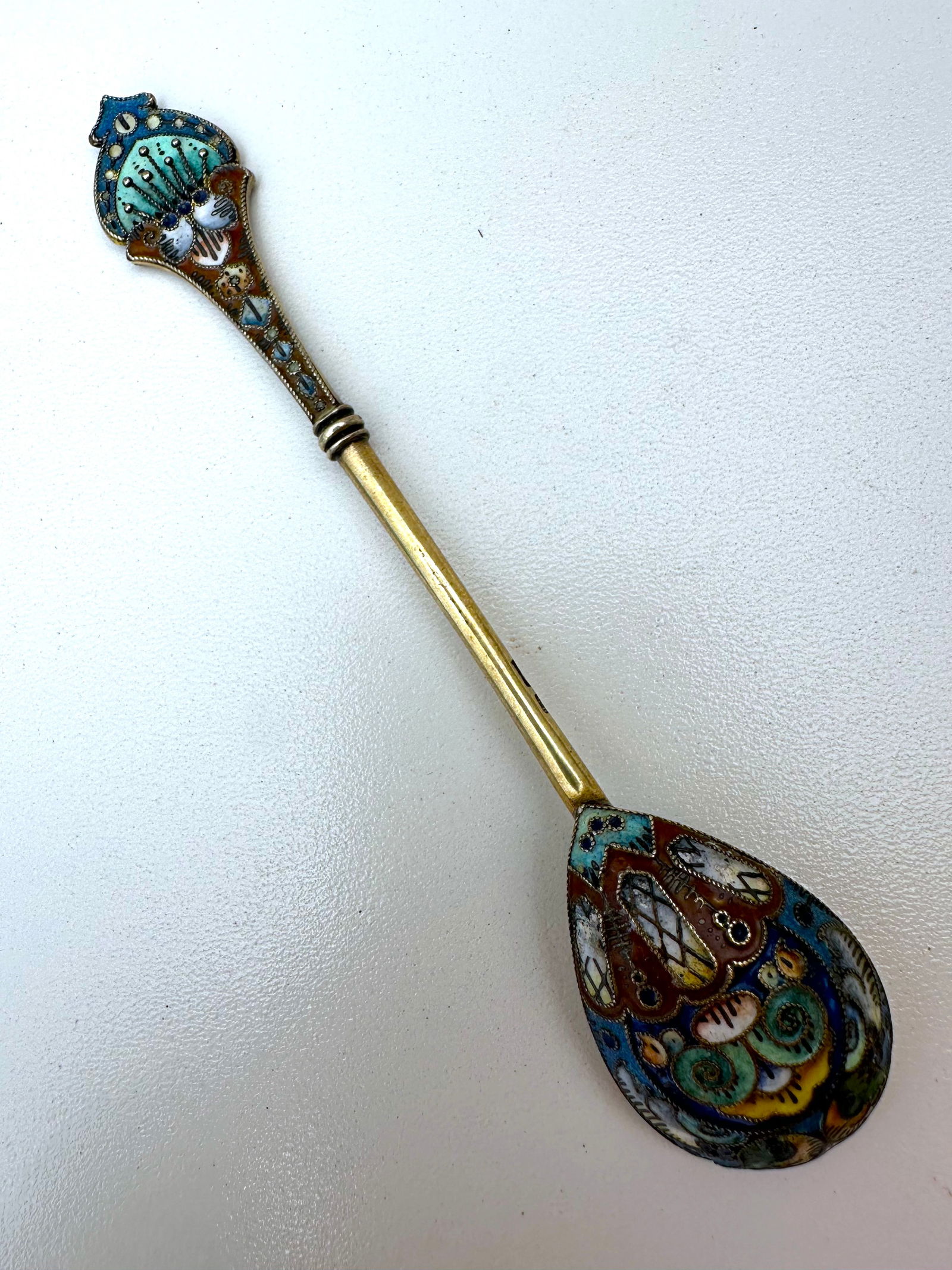 Russian Silver Enamel Gilded Tea Spoon,art Nouveau,in A Manner Of Gustav Klingert (1 of 16)