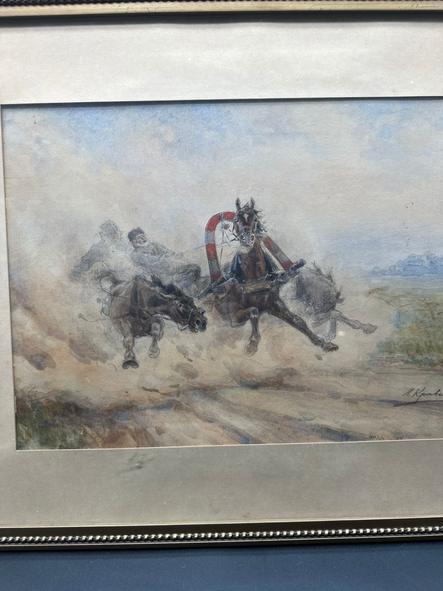 Russian watercolour,Troika.signed - 11