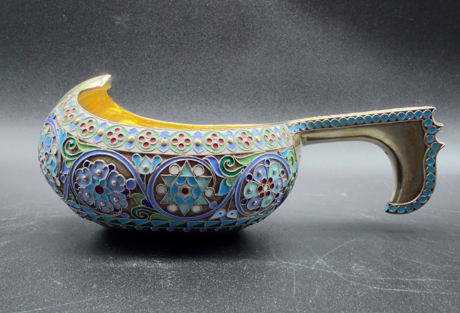 Ovchinnikov Russian parcel gilt cloisonné enamel large Kovsh with stars of David,Christie's (1 of 20)