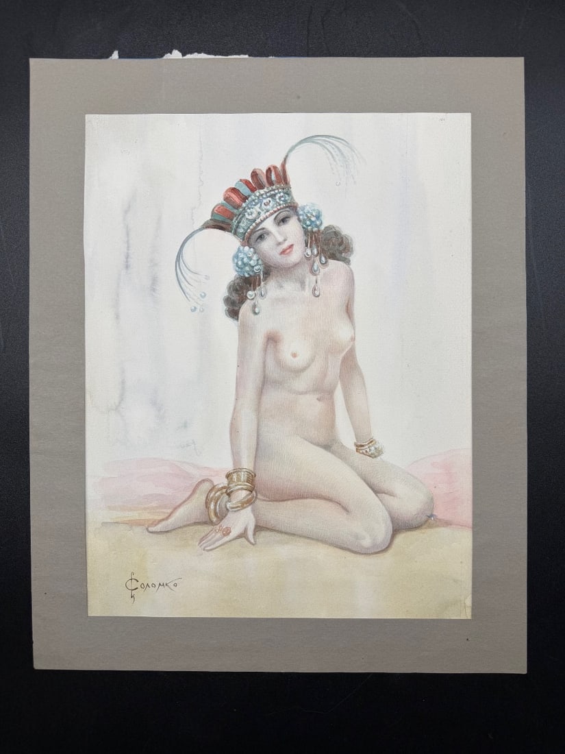 Sergei Solomko Painting Depicting The Naked Princess,19century: Painting by Sergei Solomko depicting the naked princess, 19th century.Very good condition.Mixed media - Watercolour, pencil.Sergei Solomko - graphic artist, watercolourist, book illustrator, represent