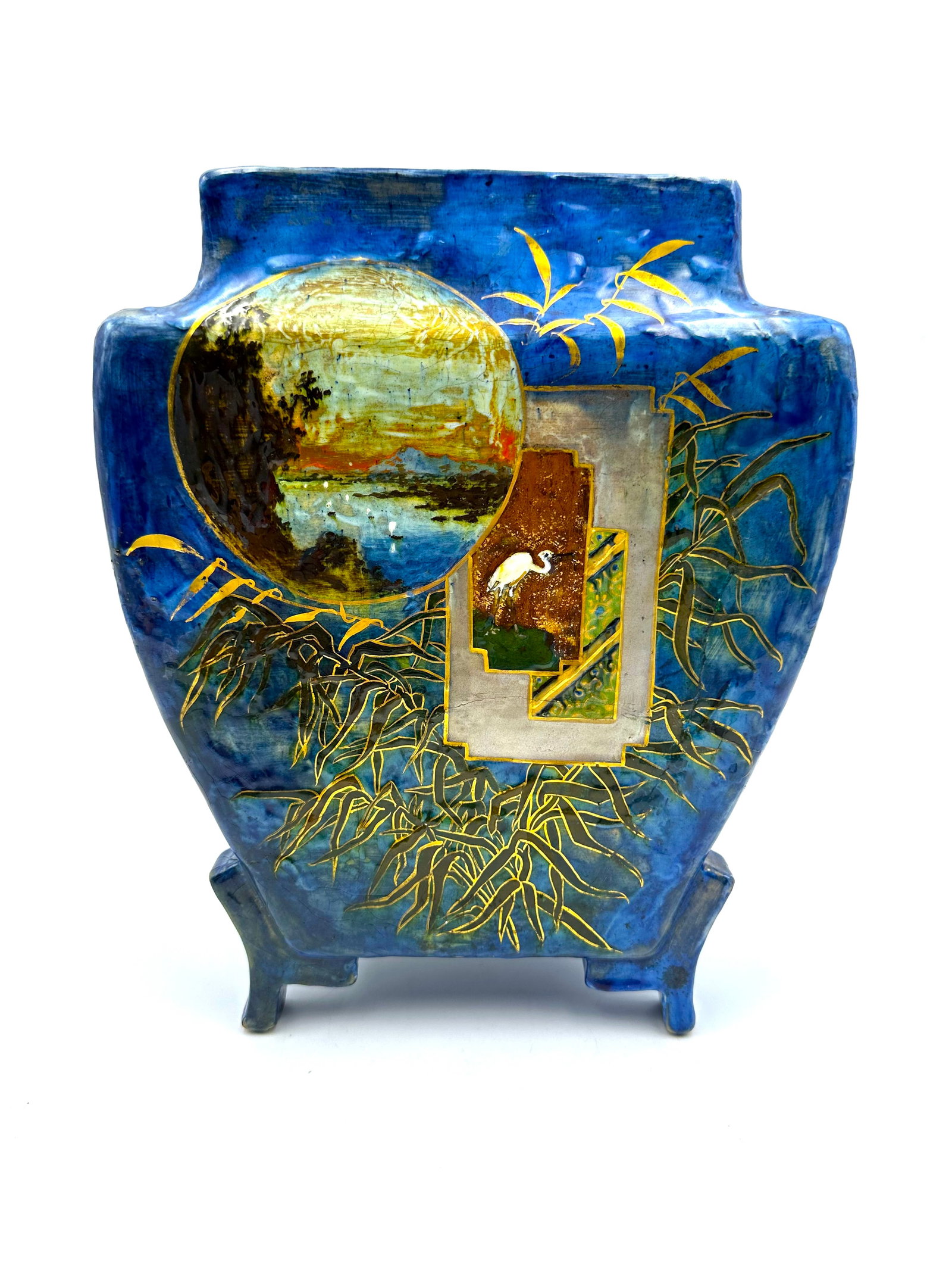 Magnificent French Art Nouveau Centre Piece/cache Pot In Japanese Style ,lapis Lazuli background (1 of 10)