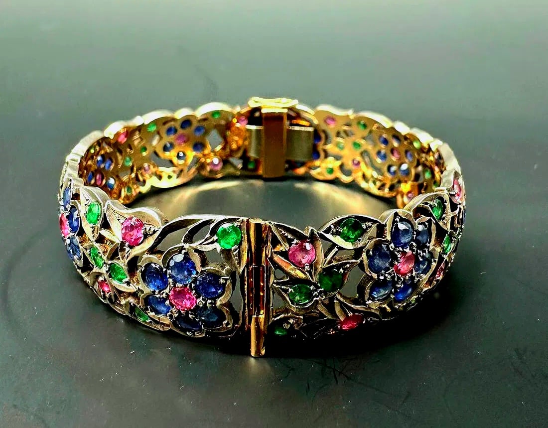 Antique bracelet with ruby, sapphire and emerald rings - 11