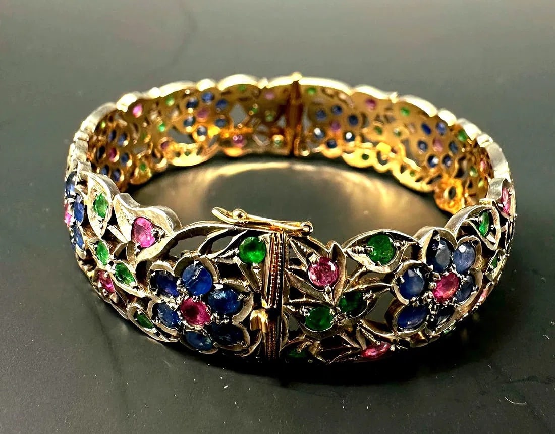 Antique bracelet with ruby, sapphire and emerald rings - 2