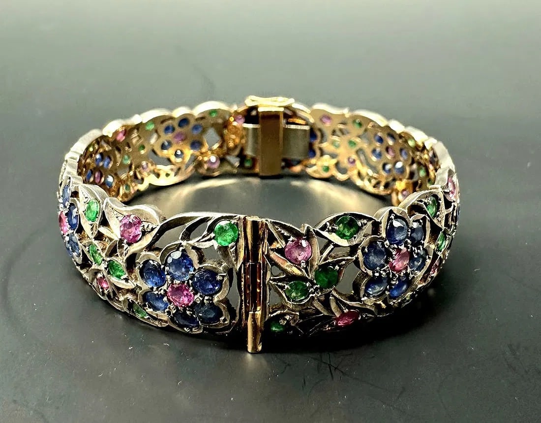 Antique bracelet with ruby, sapphire and emerald rings - 3