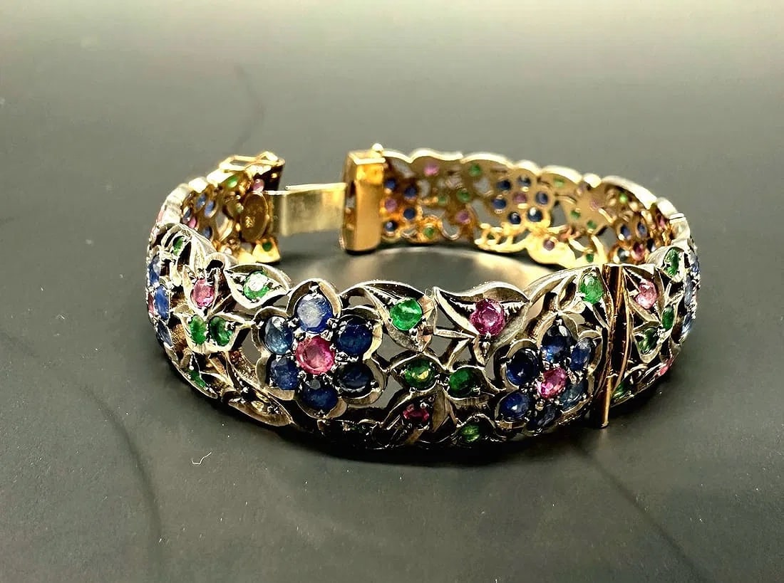 Antique bracelet with ruby, sapphire and emerald rings - 4