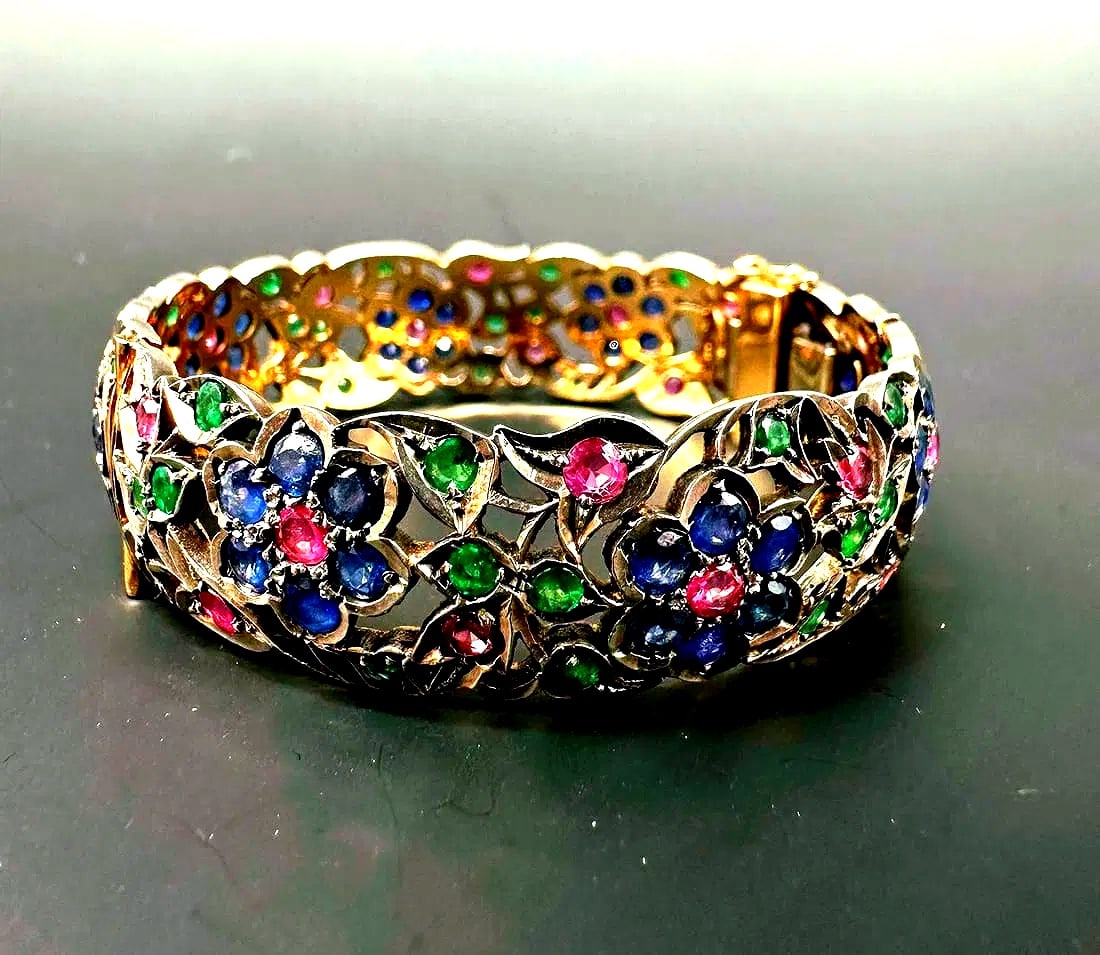 Antique bracelet with ruby, sapphire and emerald rings - 9