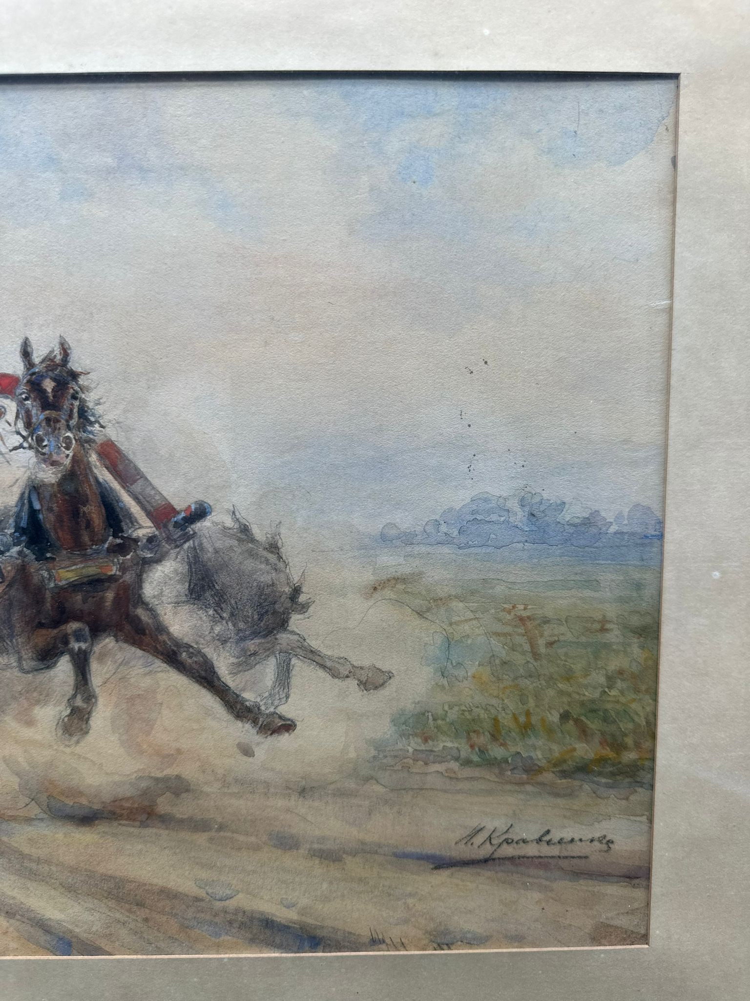 Russian watercolour,Troika.signed - 10
