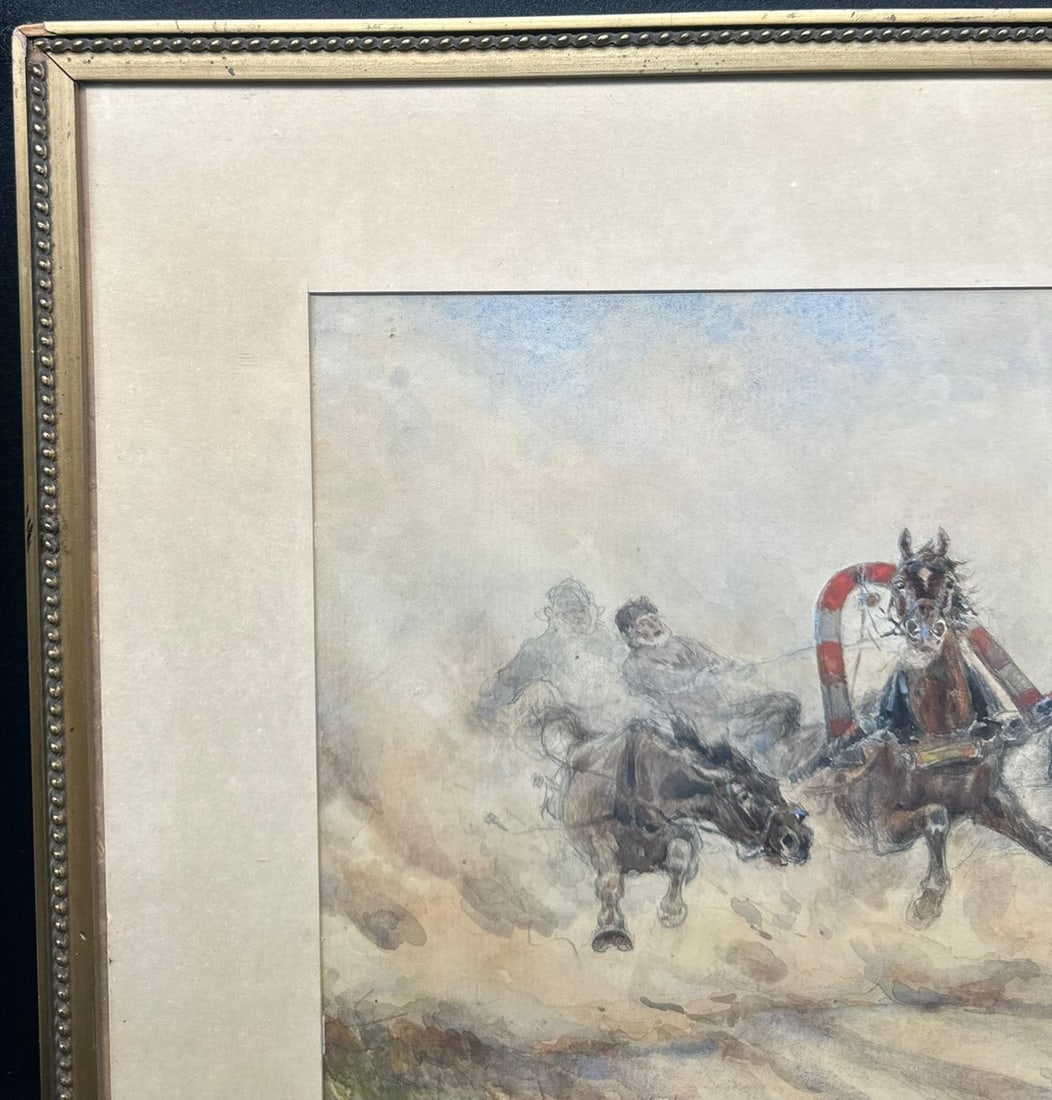 Russian watercolour,Troika.signed - 12