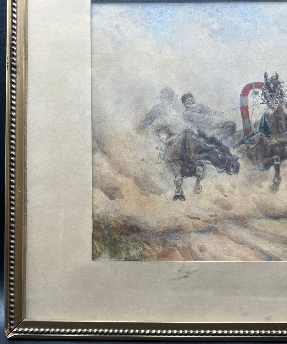 Russian watercolour,Troika.signed - 13