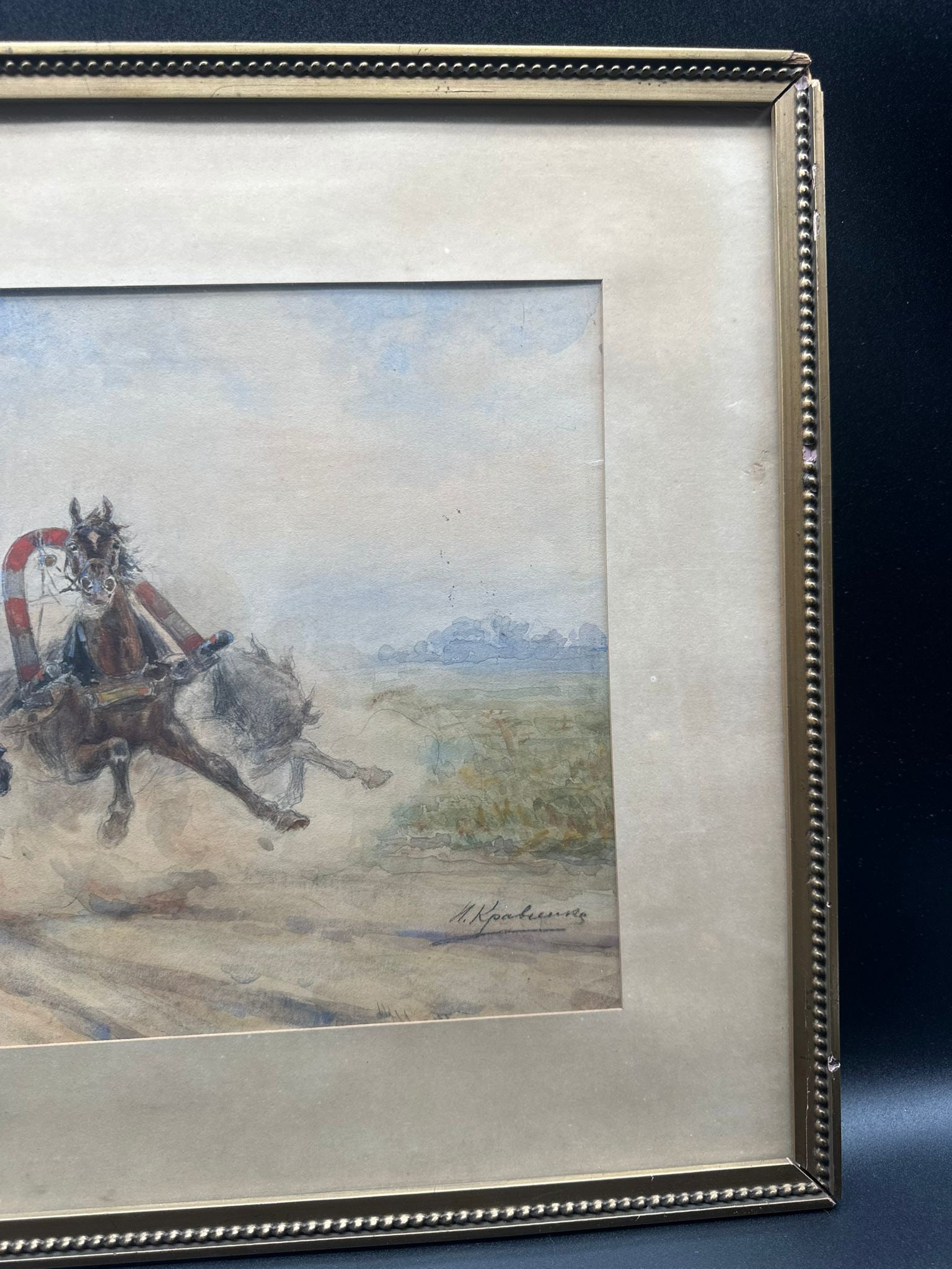 Russian watercolour,Troika.signed - 15