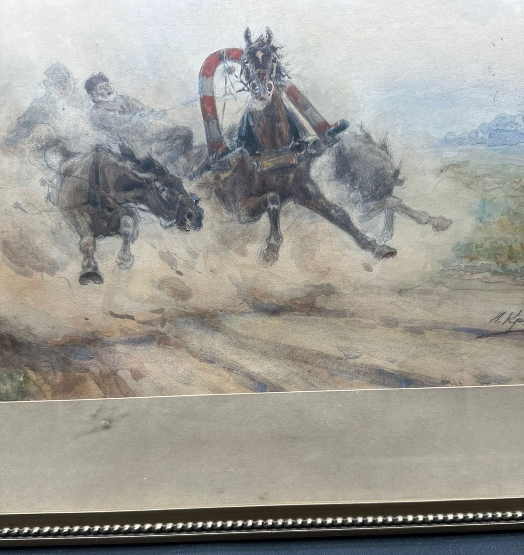 Russian watercolour,Troika.signed - 3