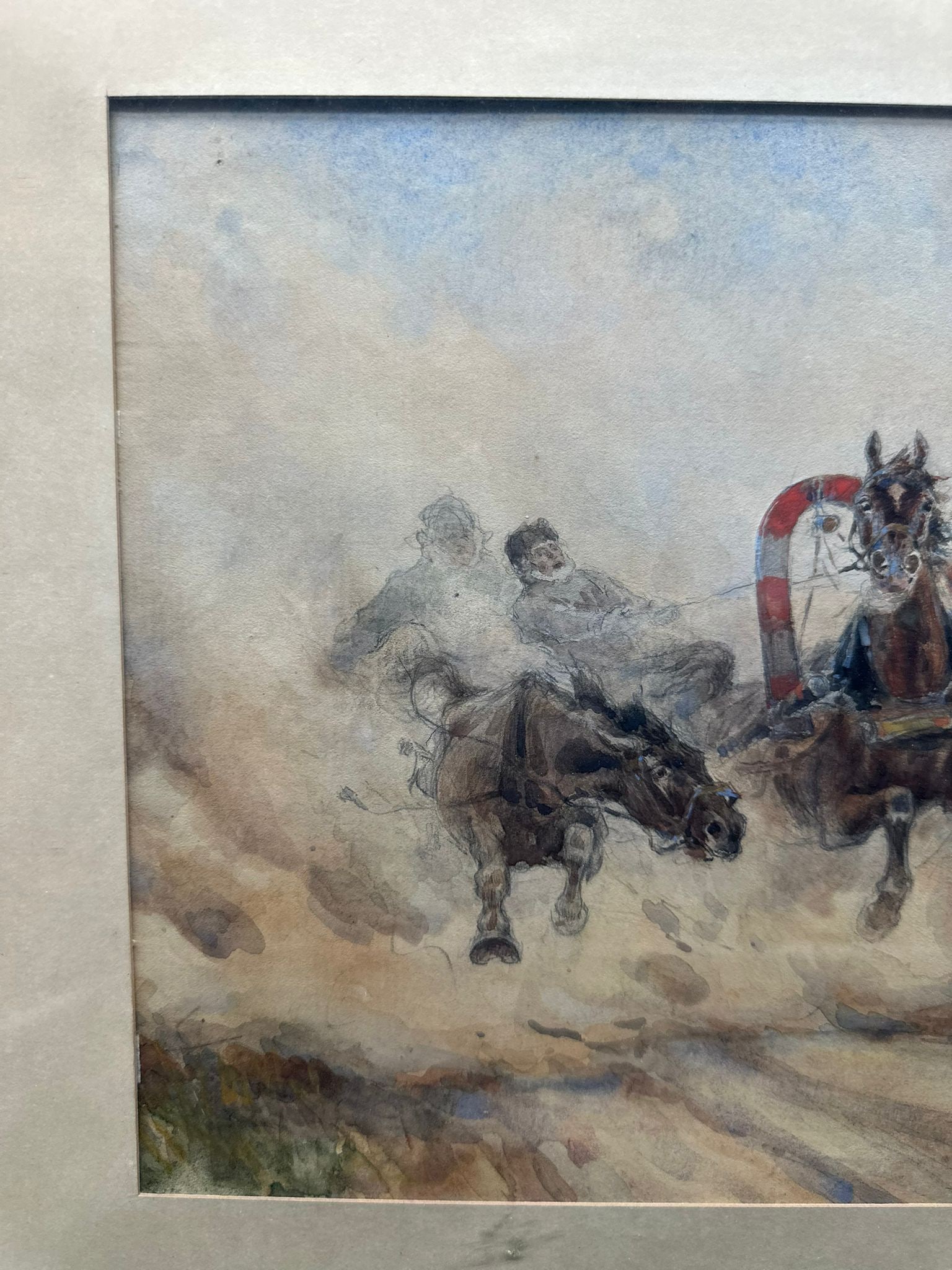 Russian watercolour,Troika.signed - 9