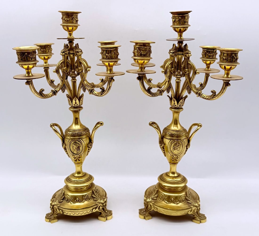 Pair Of Antique Bronze Gilded Candelabra: Very good condition.Measures:38cmWidth:16,5cm