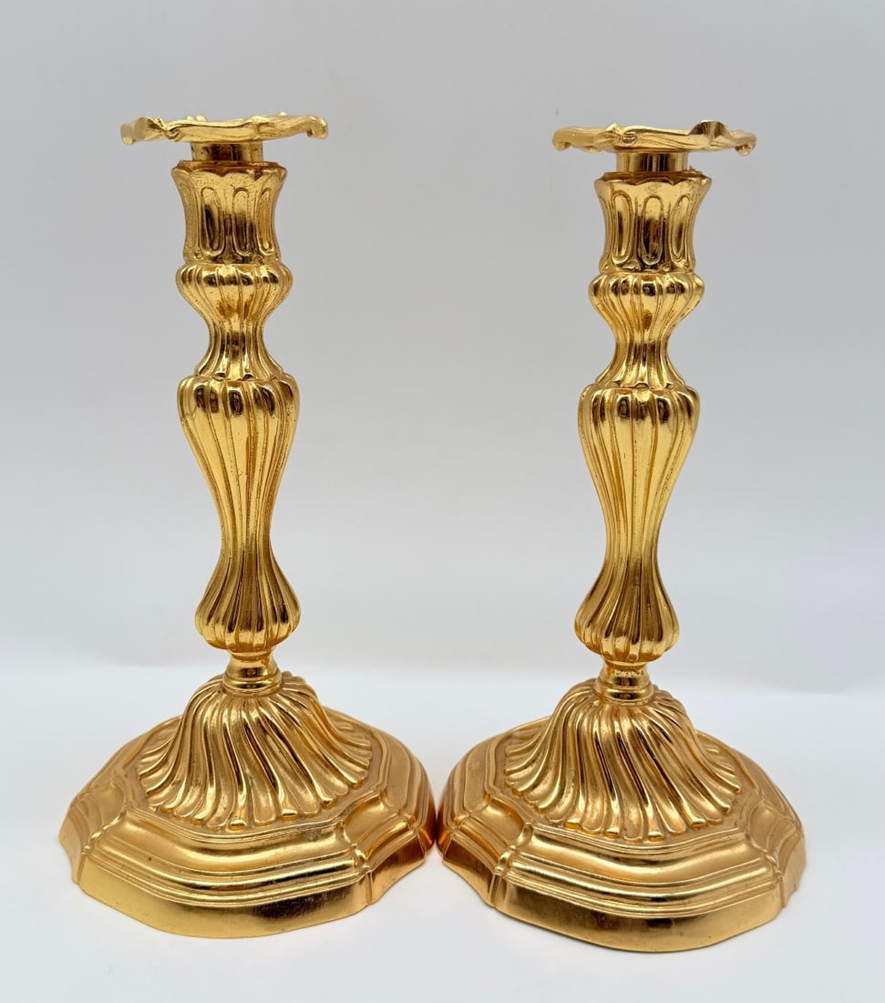 Pair Of Antique French Bronze Dore Candelabra,charlesx Period: Very good condition.H:26cmWidth of the base:13cmwidth across the top: 6,5cmWe ship worldwide.