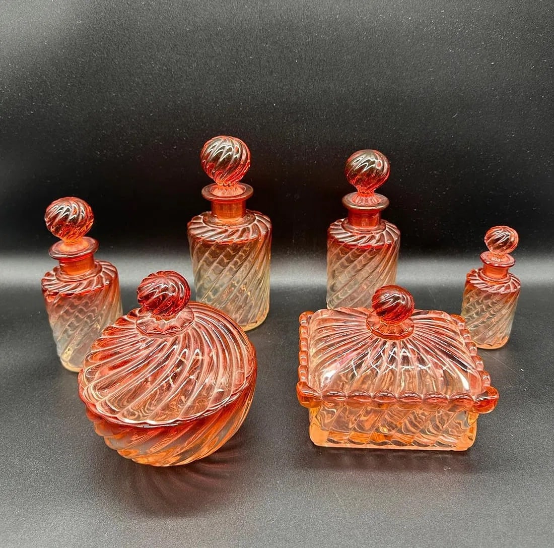 Signed Baccarat Crystal And Bamboo Toilet Bathroom Set, Set Of 6: Signed.perfect condition