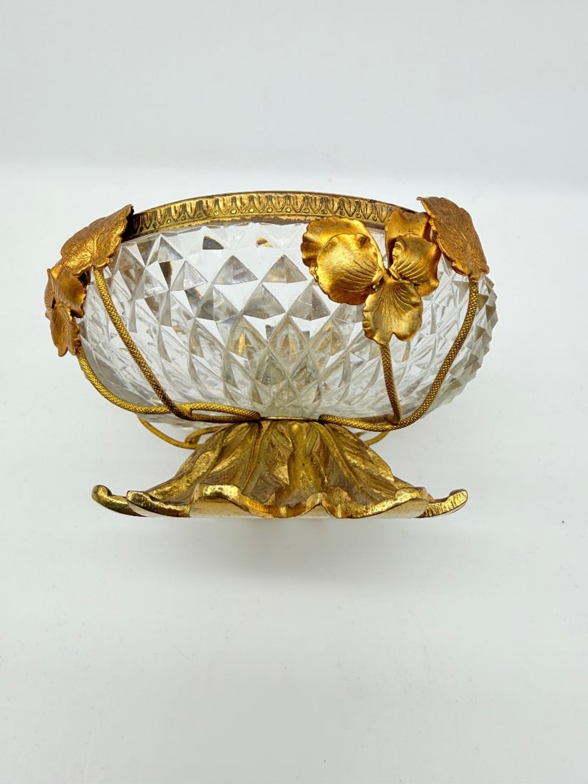 Antique Baccarat Crystal Glass Bowl With Core Bronze Mount Foliage,art Nouveau (1 of 11)