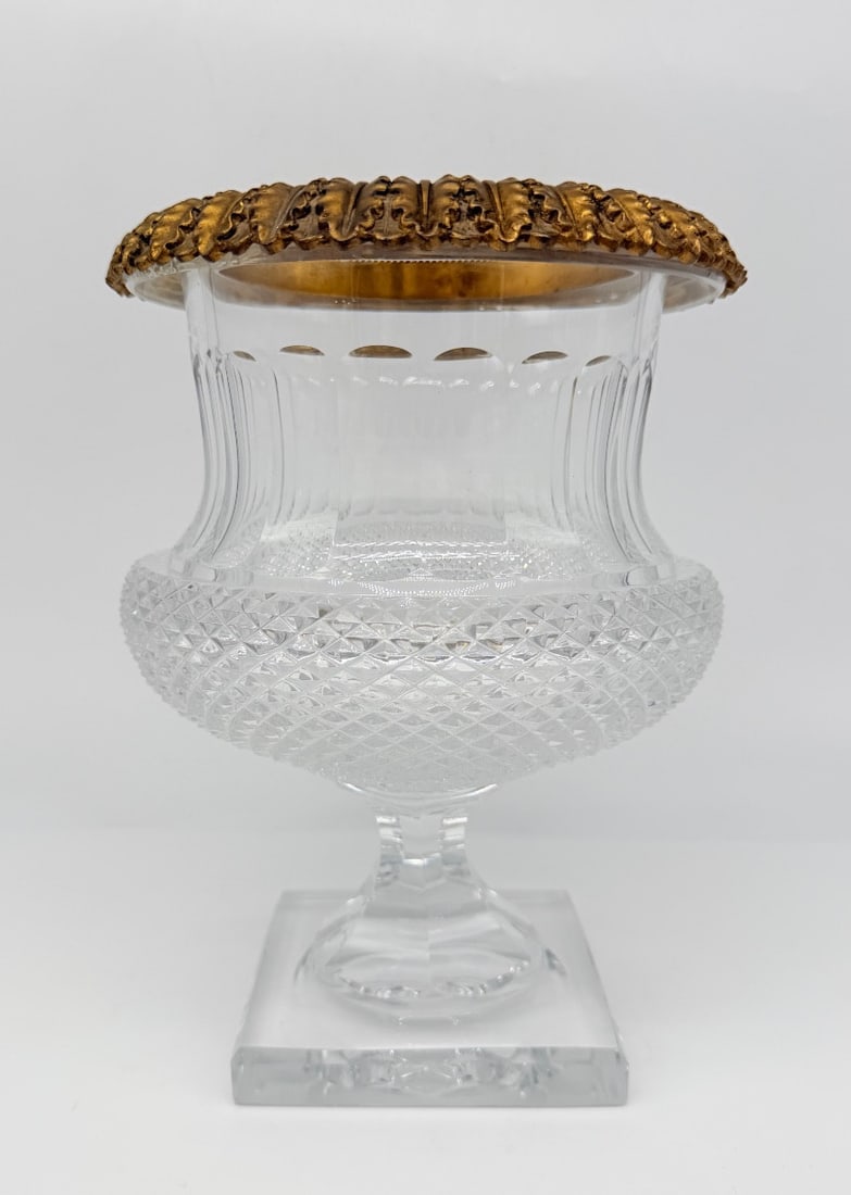 Antique Baccarat Medici Glass Vase Bronze Dore: Magnificent Antique Baccarat/Saint Louis Medici Crystal glass vase.Beautifully cut,raised on got with a square base.measures:25cm.Width:15cm.Width of the base:12cm.Perfect condition.