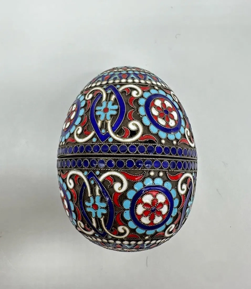 Russian Cloisonne Enameled Silver gilt Easter egg - 2
