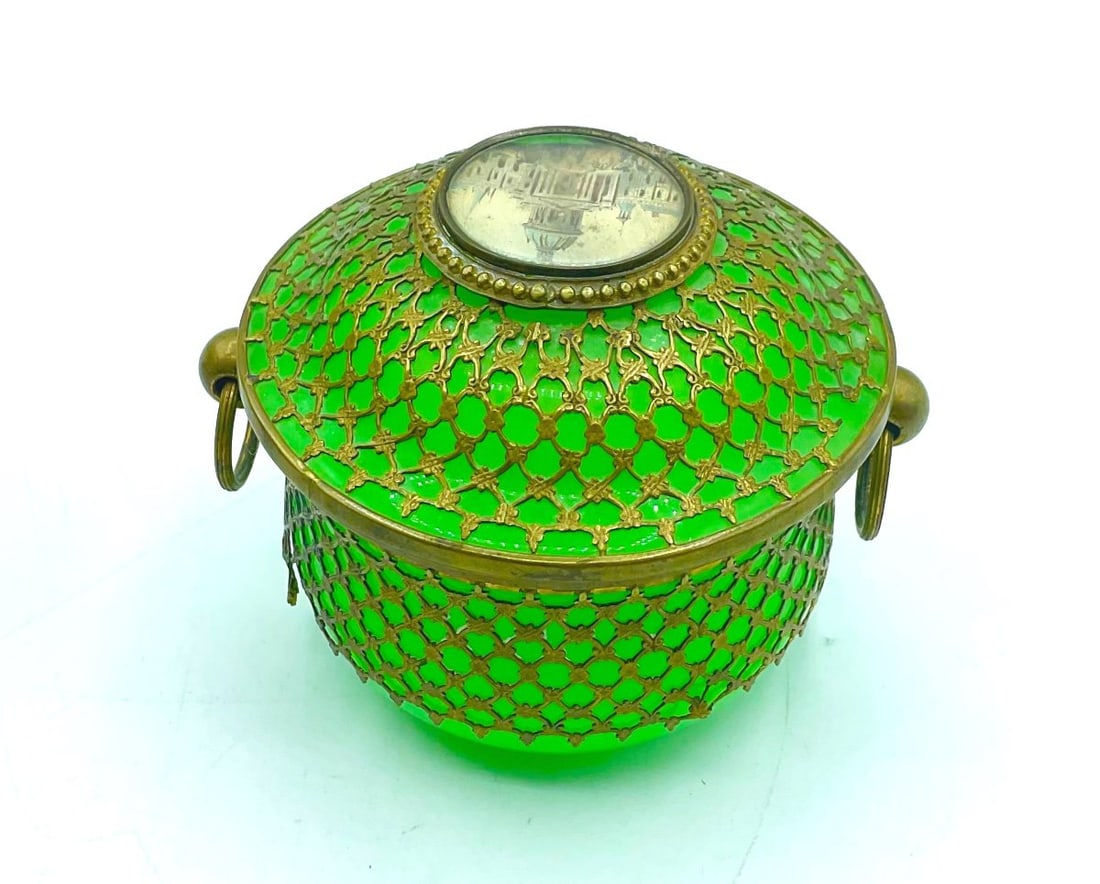 Antique Green Opaline Uranium Covered Box (1 of 9)