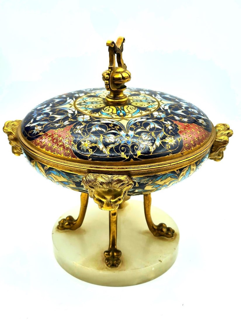 Antique Bonbonniere By Ferdinand Barbecienne,bronze Polychrome And Cloisonne Enamel (1 of 6)