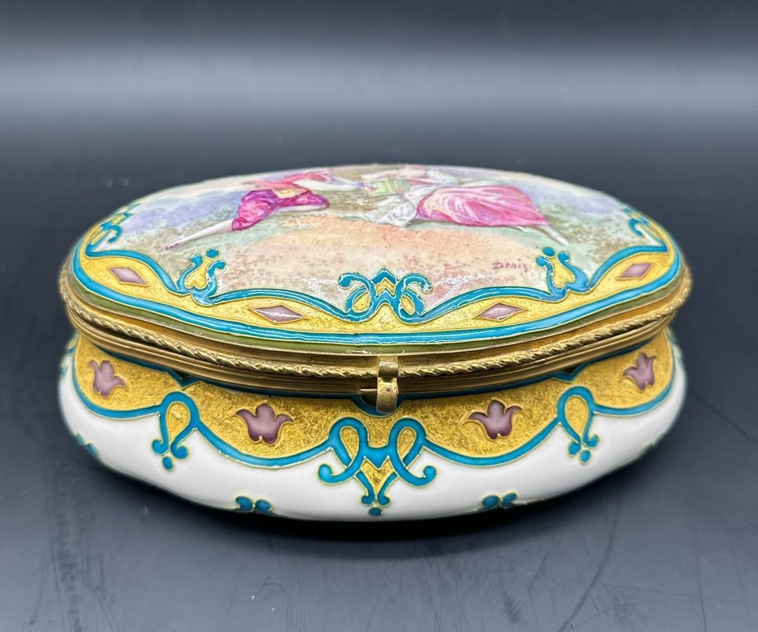 Sevres casket box painted with courting couple,signed. (1 of 20)