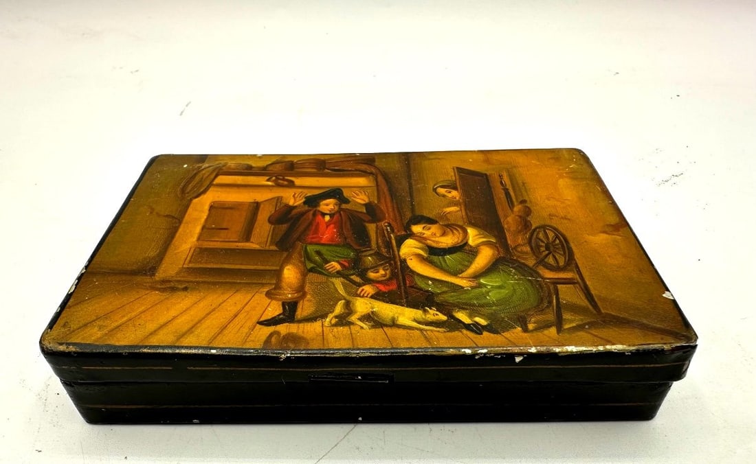 Hidden Erotic Scene Stobwasser Box 19th Century Hand Painted With Double Cover (1 of 12)
