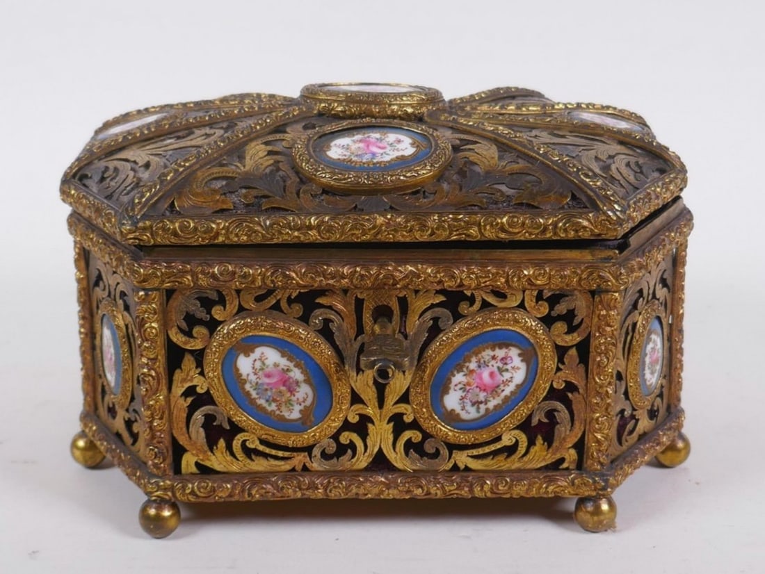 Large Antique Bronze Ormolu Casket With Sevres Porcelain Plaques (1 of 10)