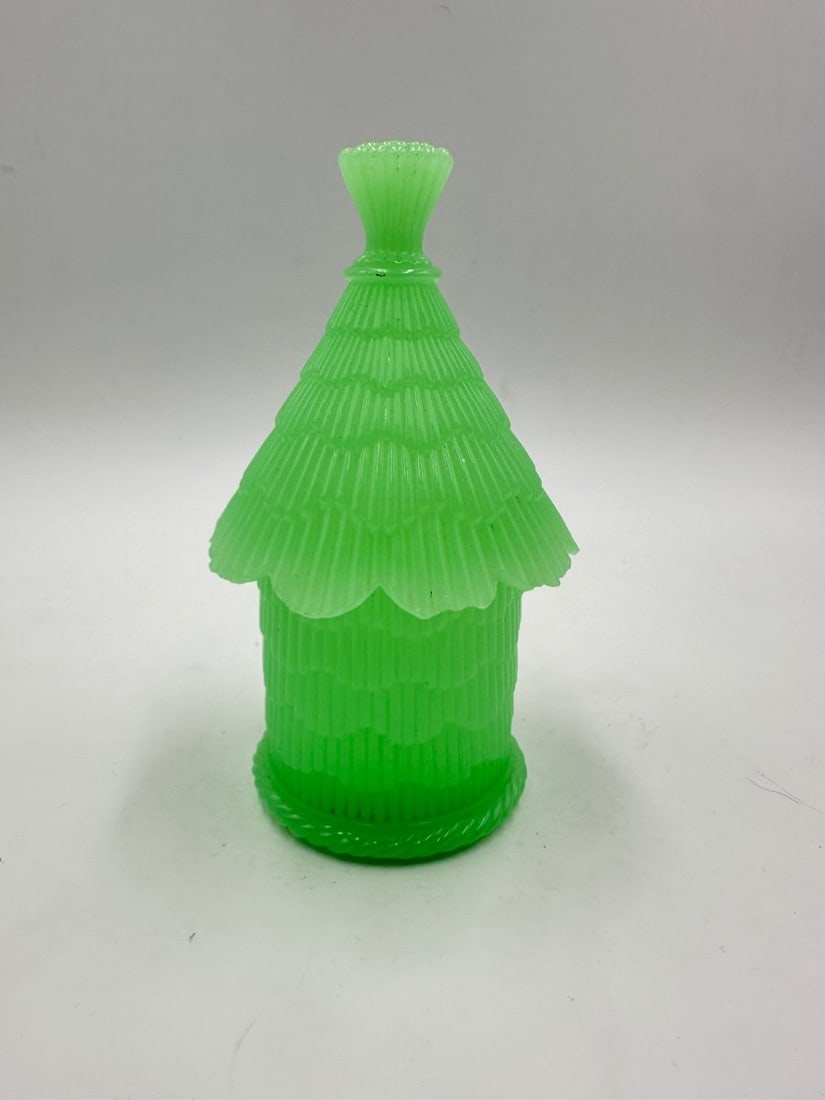 Antique French Opaline Uranium Glass Covered Box Jar (1 of 10)