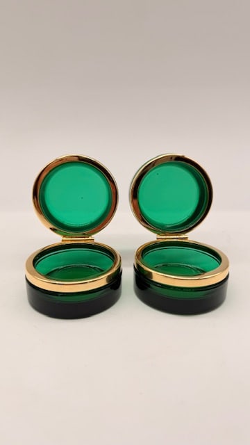 Dore bronze mounted Pair of Green emerald glass boxes. (1 of 10)