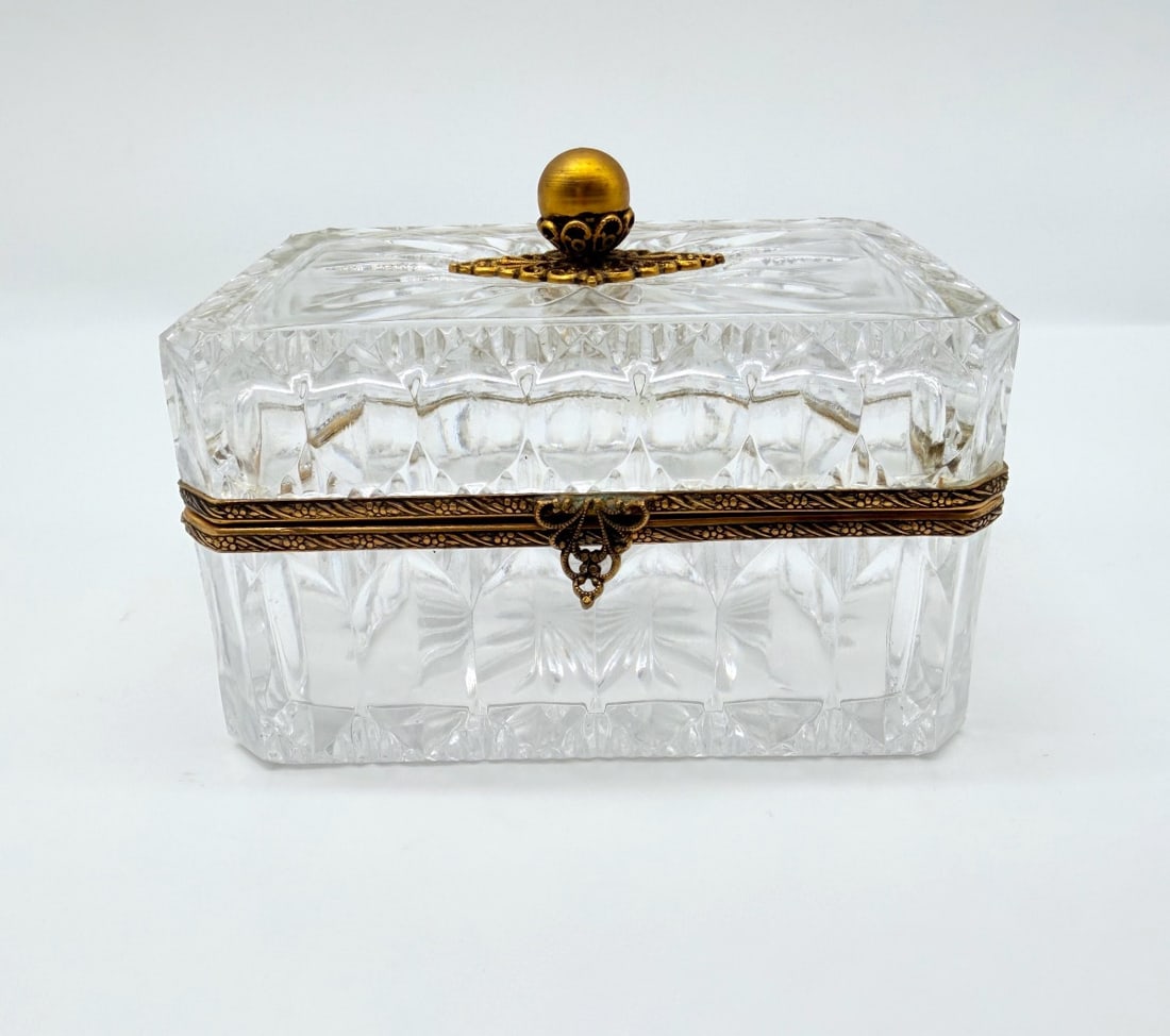 Antique Baccarat Crystal Glass Casket Box Bronze Gilded Mount (1 of 12)