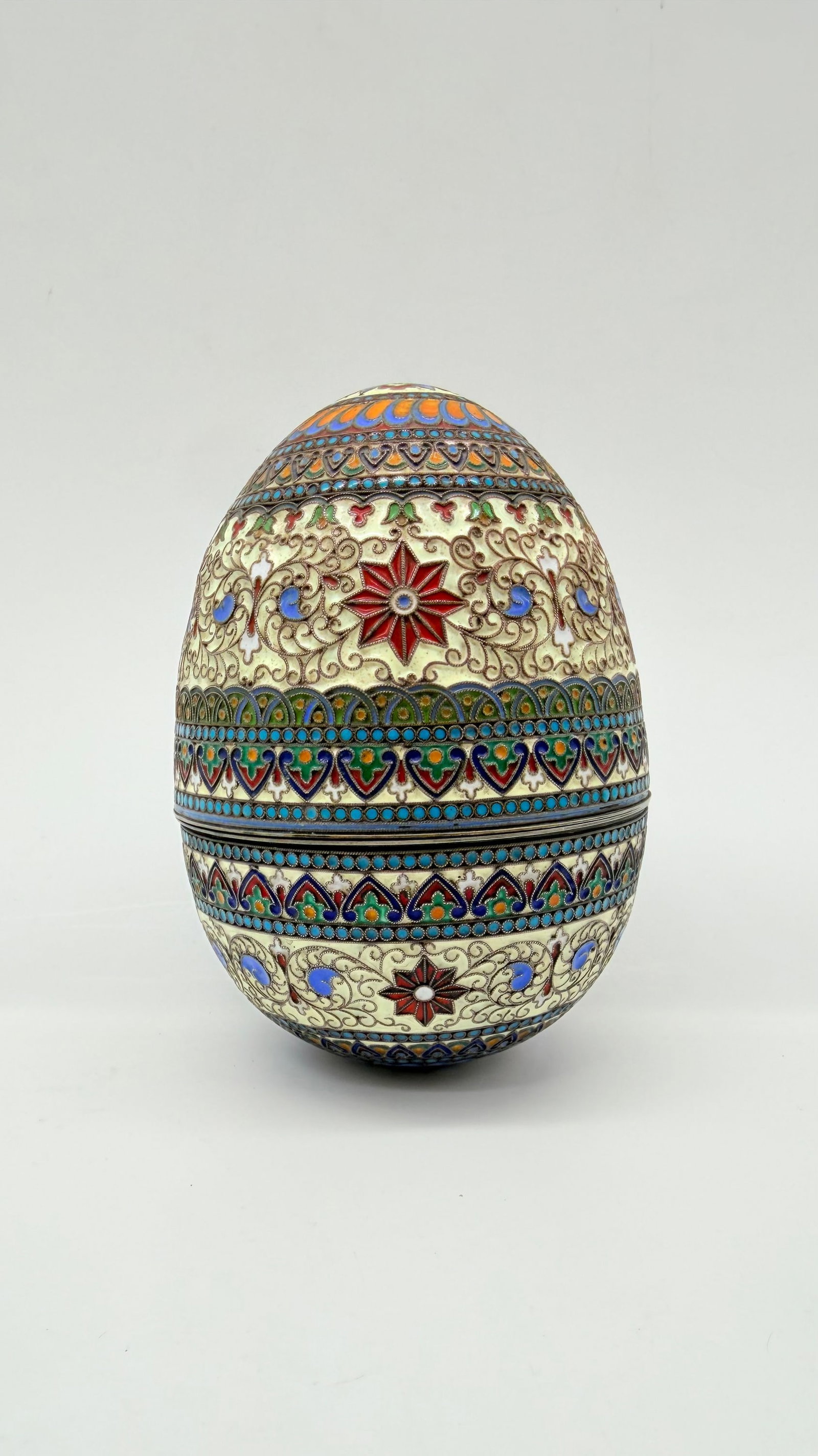 A Russian Silver-Gilt and Cloisonné Enamel Easter Egg, Moscow, Late 19th–Early 20th Century (1 of 8)