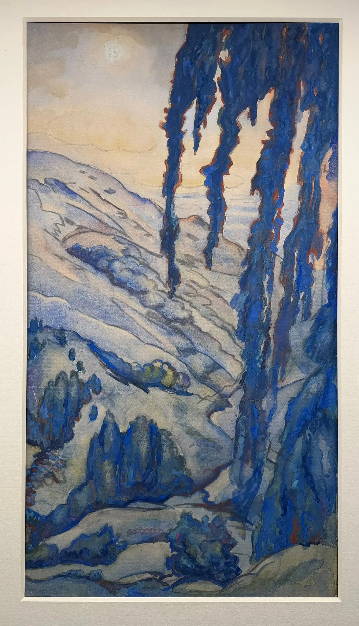 Léon Bakst (1866–1924) | Landscape, Pencil and Watercolour on Paper. Chrisites provenance.: Leon Bakst (1866–1924)LandscapePencil and watercolour on paper.Signed.H 66 cm, W 37 cm.Very good condition.Provenance: Artist’s estate; thence by descent to the present owners. Christies Provenanc