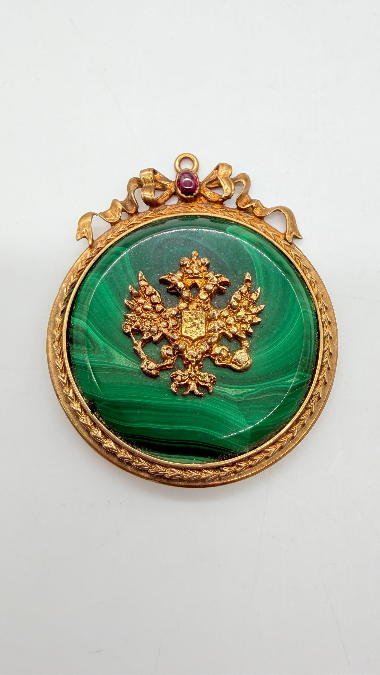Russian Work, Late 19th–Early 20th Century, Malachite and Gilt-Silver Imperial Eagle Pendant (1 of 13)