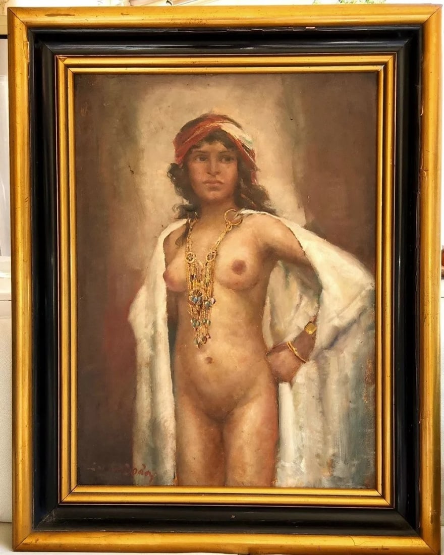 Josef Cestmir Svoboda (1889-1953), Orientalist Nude, Algerian Woman: Josef Cestmir SVOBODA (1889–1953)Portrait of an Algerian Woman NudeOil on panel.Signed lower right.H 70 cm, L 50 cmVery good condition.A Czech painter born in Mariánské Lázn? (Marienbad), Josef S