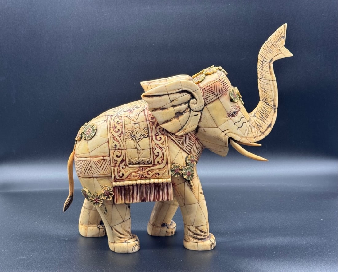South Asian Carved And Stained Bone Mosaic Ceremonial Elephant,20th Century (1 of 12)