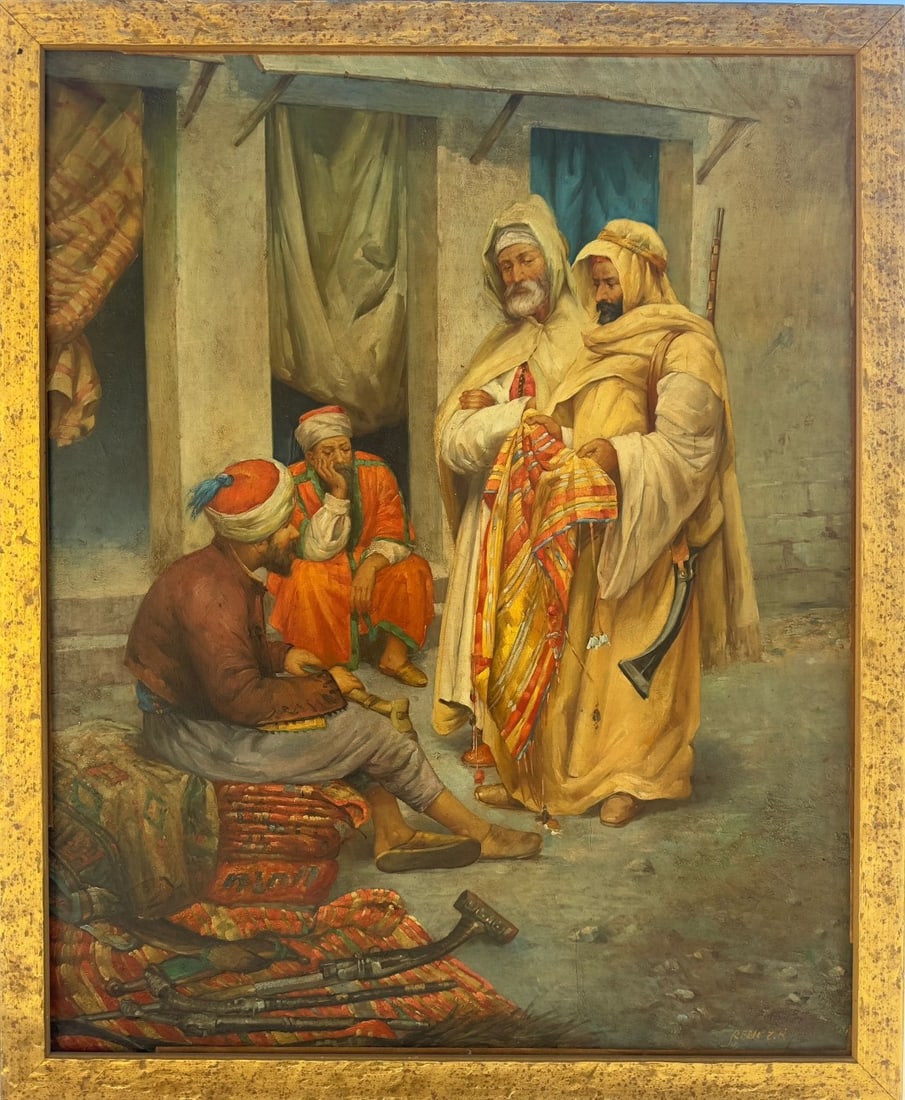 20TH CENTURY Orientalist school.Souk Scene with Carpet and Arms Merchants (1 of 20)