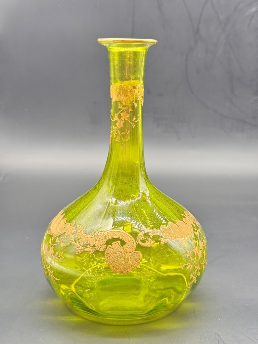 BOHEMIAN GILT-DECORATED URANIUM GLASS CARAFE, LATE 19TH CENTURY (1 of 12)