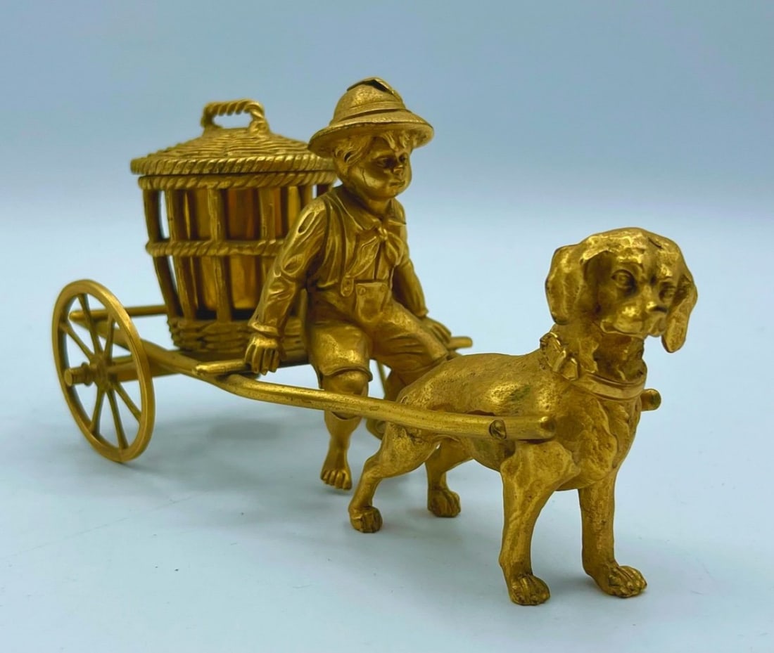 FRENCH GILT-BRONZE FIGURAL INKSTAND OR NOVELTY CASKET, 19TH CENTURY (1 of 12)