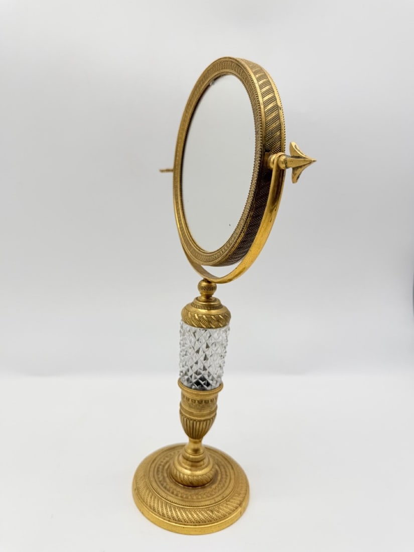 FRENCH GILT-BRONZE AND CUT CRYSTAL TABLE MIRROR, EMPIRE TO RESTORATION PERIOD, CIRCA 1815–1825 (1 of 12)