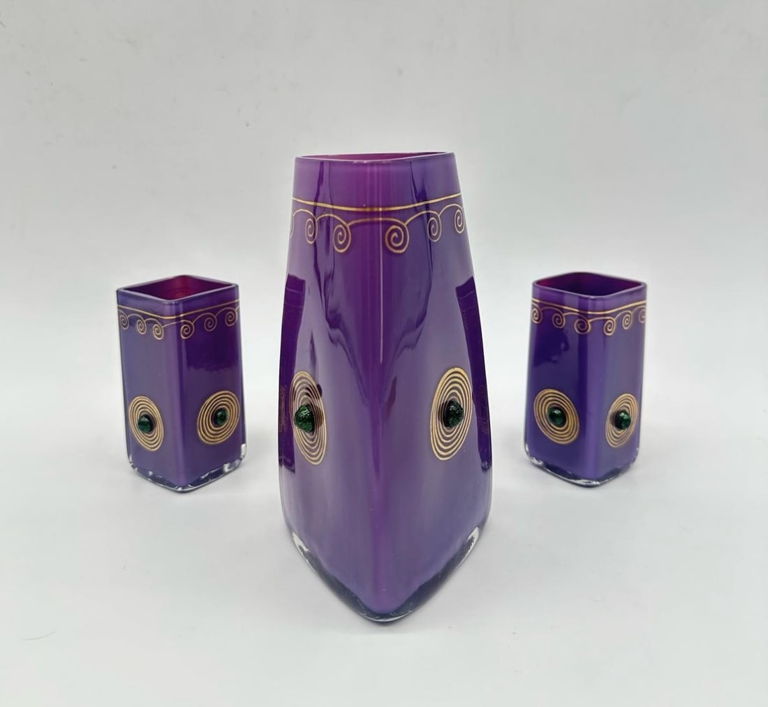 ART NOUVEAU THREE-PIECE GLASS VASE SET, ATTRIBUTED TO WILHELM STEIGERWALD’S REGENHÜTTE OR (1 of 16)