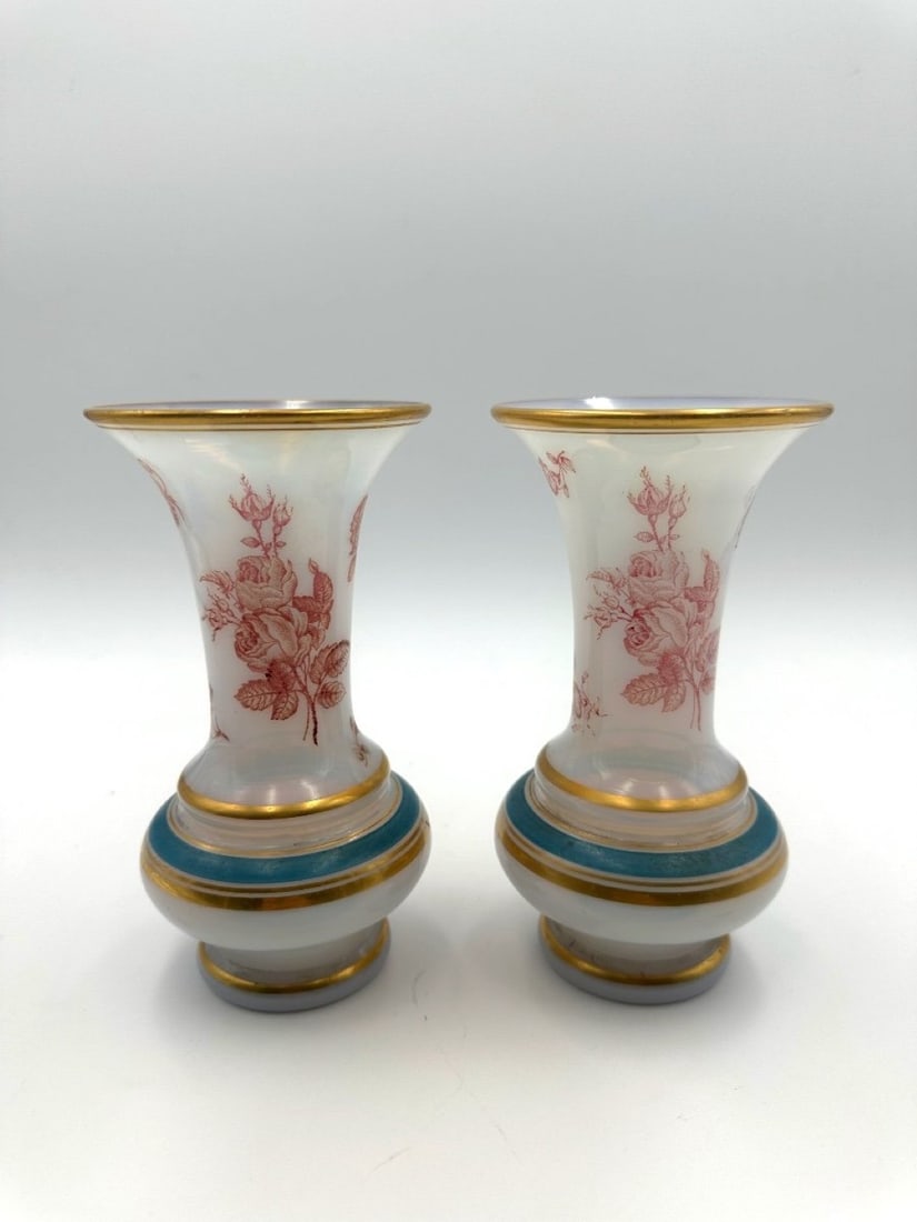 PAIR OF FRENCH "SOAP BUBBLE" OPALINE GLASS BALUSTER VASES, CHARLES X / RESTORATION PERIOD, CIRCA (1 of 11)