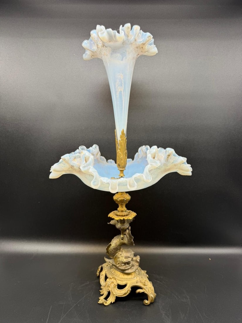 FRENCH OPALESCENT GLASS AND GILT-BRONZE DOLPHIN CENTERPIECE, LATE 19TH CENTURY (1 of 20)