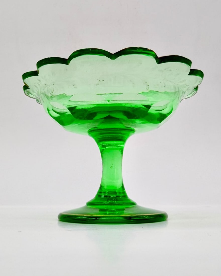 BOHEMIAN BIEDERMEIER URANIUM GLASS TAZZA, CIRCA 1830–1850 (1 of 11)
