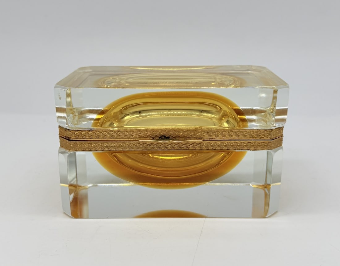 MURANO AMBER GLASS CASKET BOX WITH GILT-BRASS MOUNTS, MID-20TH CENTURY (1 of 15)