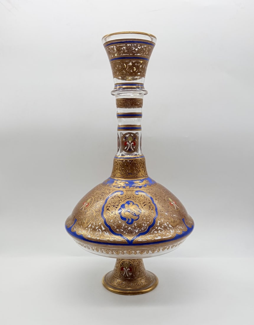 LARGE FRENCH ENAMELED AND GILT GLASS HOOKAH BASE (NARGILE) IN ISLAMIC REVIVAL STYLE, ATTRIBUTED TO (1 of 15)